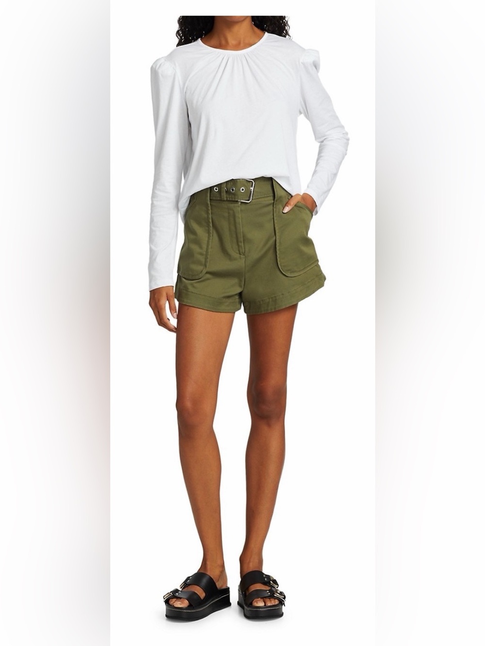 Derek Lam 10 Crosby Monterey Belted Shorts Fatigue Green Size 2